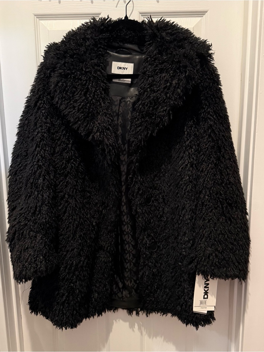 DKNY Black Teddy Faux-Fur Coat